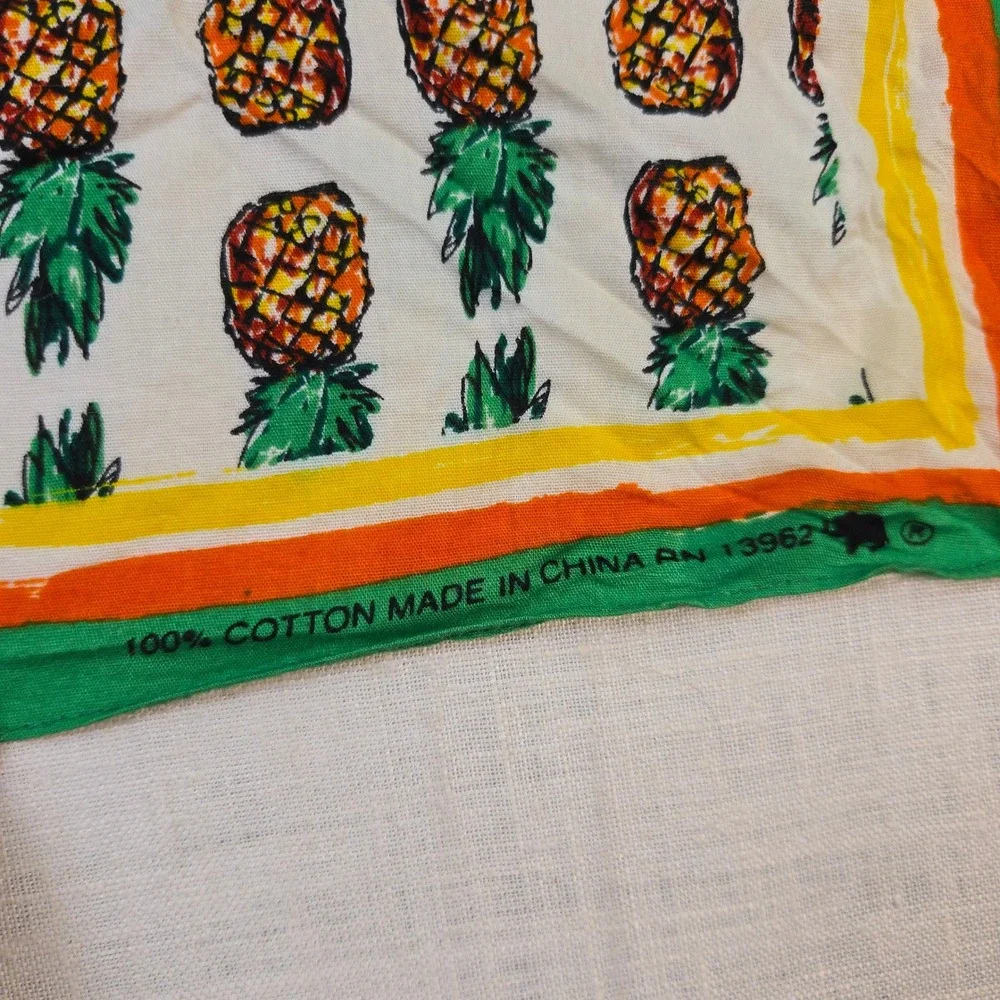 VTG Propst Pineapple Fruit Tropical Bandana PW OS Green Orange Border Cotton EUC